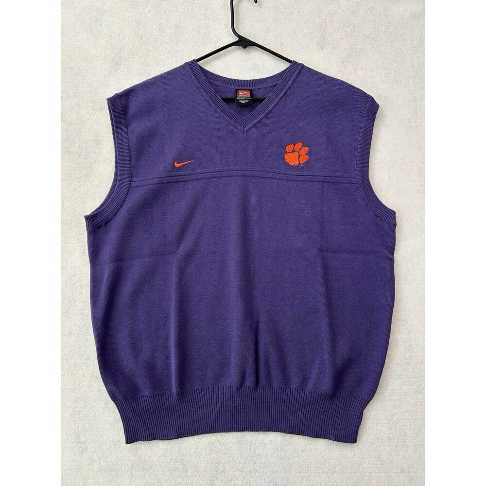 Vintage Nike Clemson Tigers Sweater Vest Mens Large Purple 2003 Cotton Knit Vtg